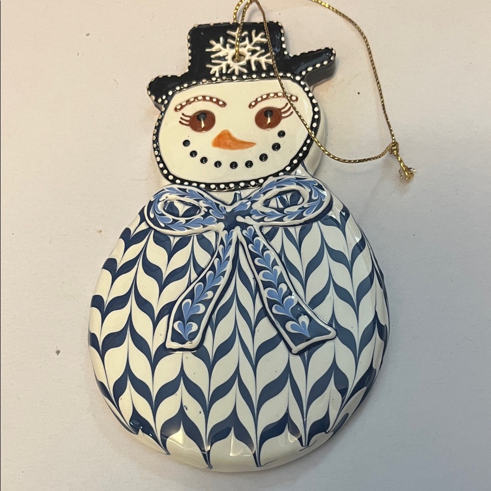 Charming Irma Starr Snowman Ornament with Black and Blue Accents